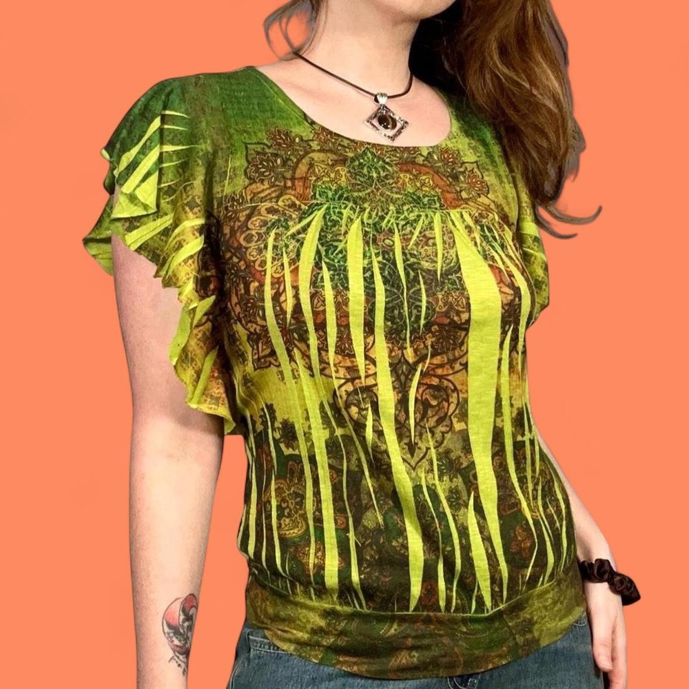Y2K APT 9 Paisley Batwing Fairy Grunge Top Womens M Boho Goblincore Earthy